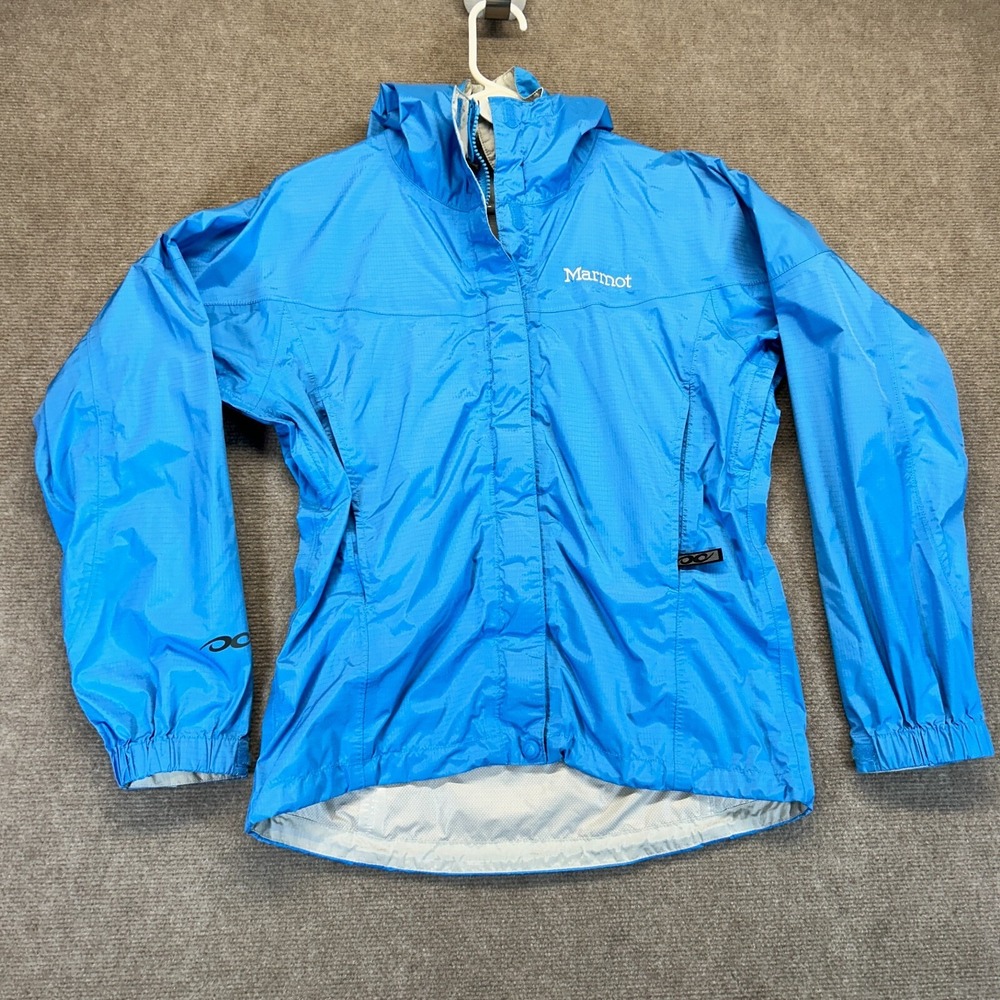 Marmot Packable Windbreaker Jacket Women's XS Blue Full Zip Hooded Nylon